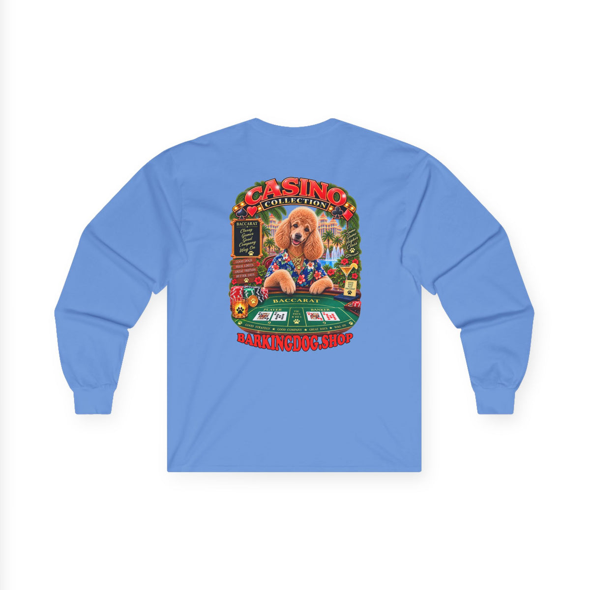 Poodle Baccarat Long Sleeve T Shirt Casino Collection Vintage Casino Dog Graphic Tee Wag On BarkingDog Shop