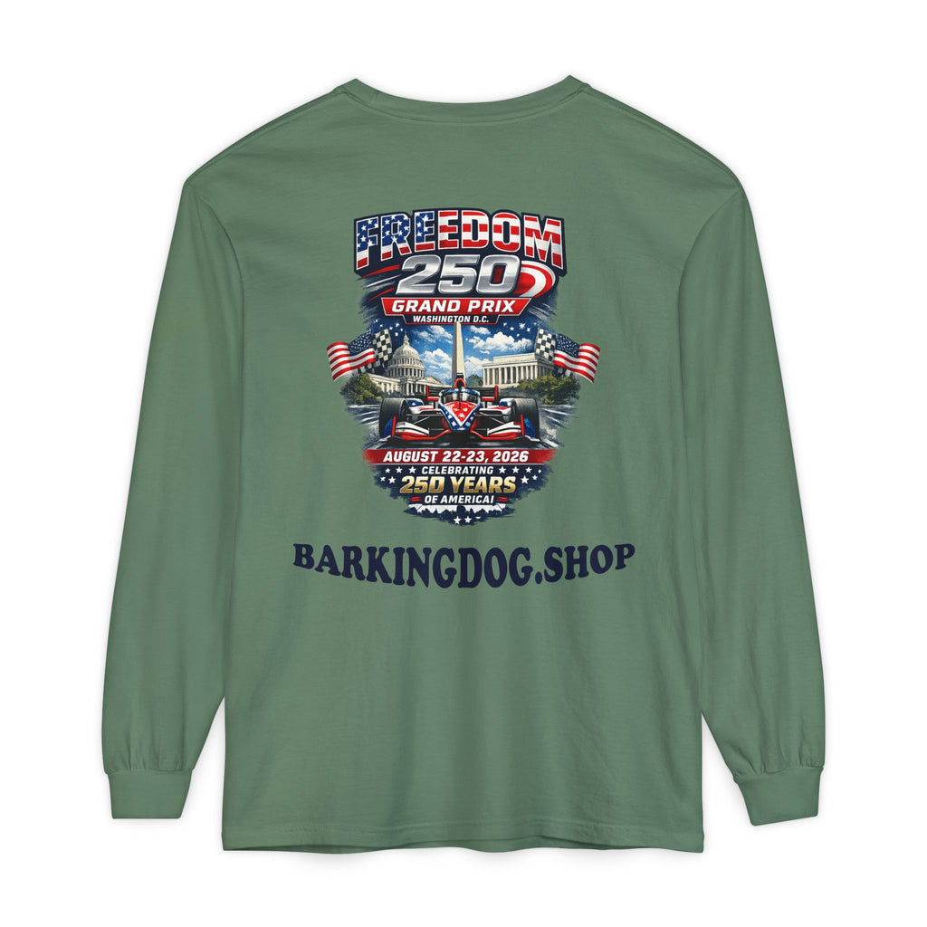 Freedom 250 Grand Prix Long Sleeve T-Shirt — "Wag On" Dog Rally Race Tee