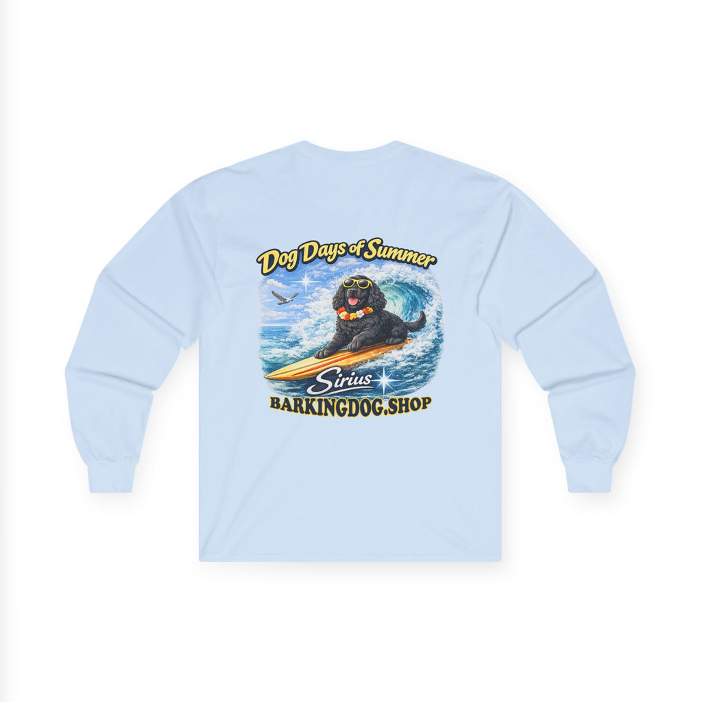 Cocker Spaniel Dog Days of Summer Surfboard Long Sleeve T Shirt Beach Collection Surfing Dog Graphic Tee Wag On BarkingDog Shop