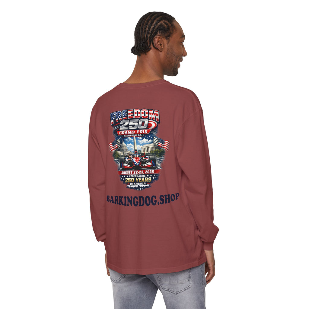 Freedom 250 Grand Prix Long Sleeve T-Shirt — "Wag On" Dog Rally Race Tee