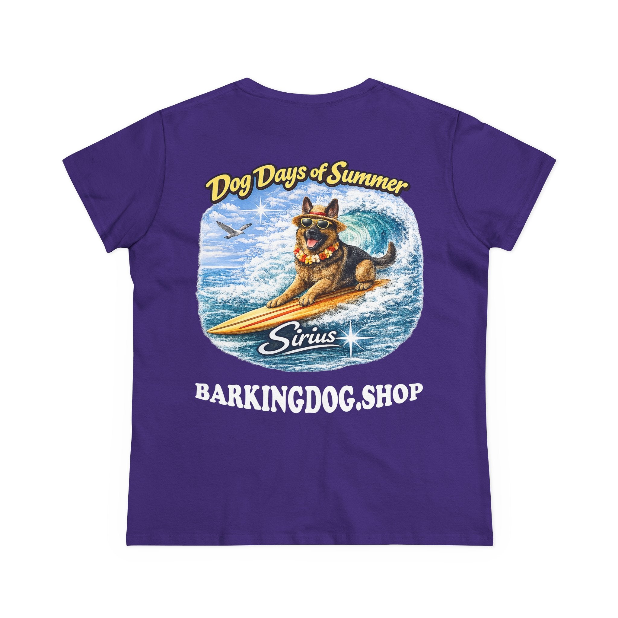 German Shepherd Dog Surfboard T-Shirt Wag On™ Dog Days of Summer