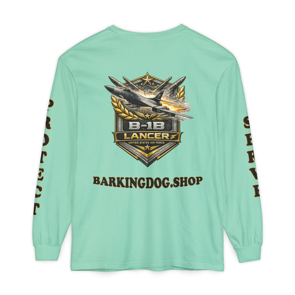 B-1B Lancer Long Sleeve Tee — Barking Dog 'Wag On' Military Air Force Tribute