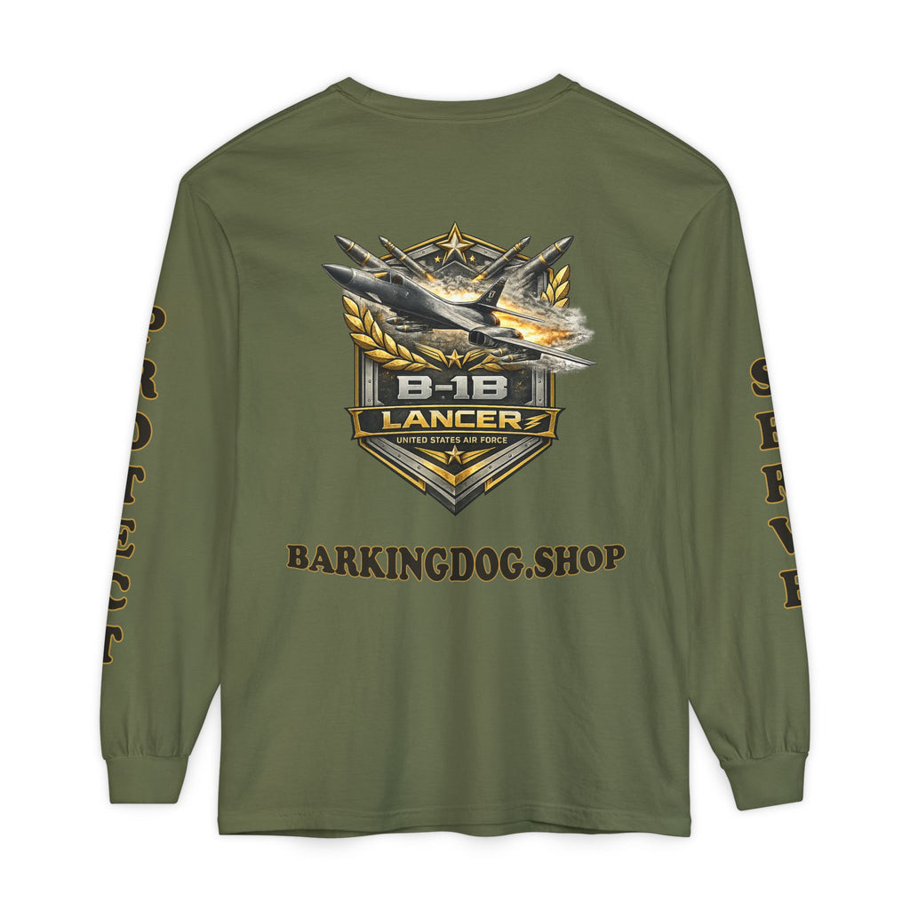 B-1B Lancer Long Sleeve Tee — Barking Dog 'Wag On' Military Air Force Tribute