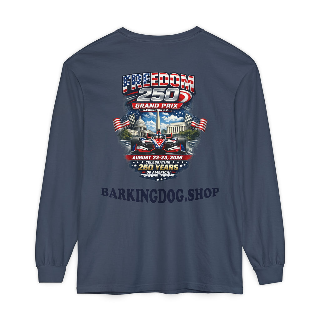 Freedom 250 Grand Prix Long Sleeve T-Shirt — "Wag On" Dog Rally Race Tee