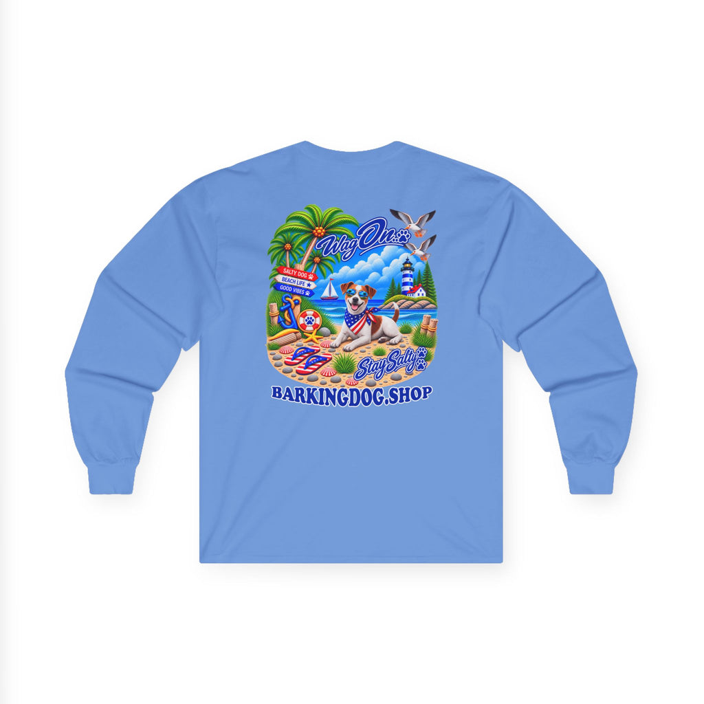 Jack Russell Stay Salty Pup Long Sleeve T Shirt Beach Collection Coastal Dog Graphic Tee Wag On BarkingDog Shop