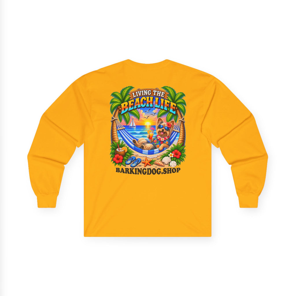 Yorkshire Terrier Beach Life Canine Long Sleeve T Shirt Beach Collection Hammock Tropical Dog Graphic Tee Wag On BarkingDog Shop
