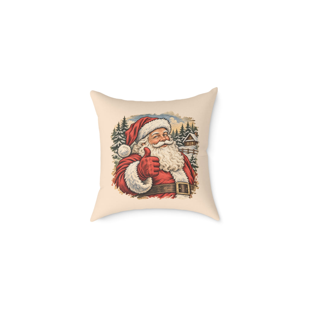 Santa Thumbs Up Woodcut Relief Throw Cushion Warm Peach Holiday Decoration BarkingDog Shop