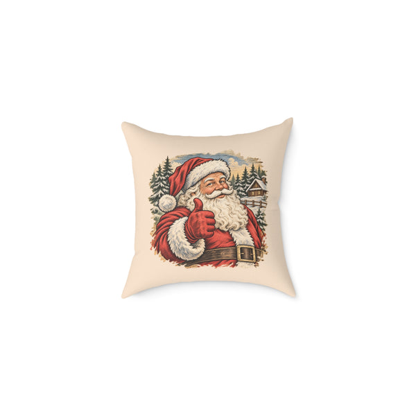 Santa Thumbs Up Woodcut Relief Throw Cushion Warm Peach Holiday Decoration BarkingDog Shop