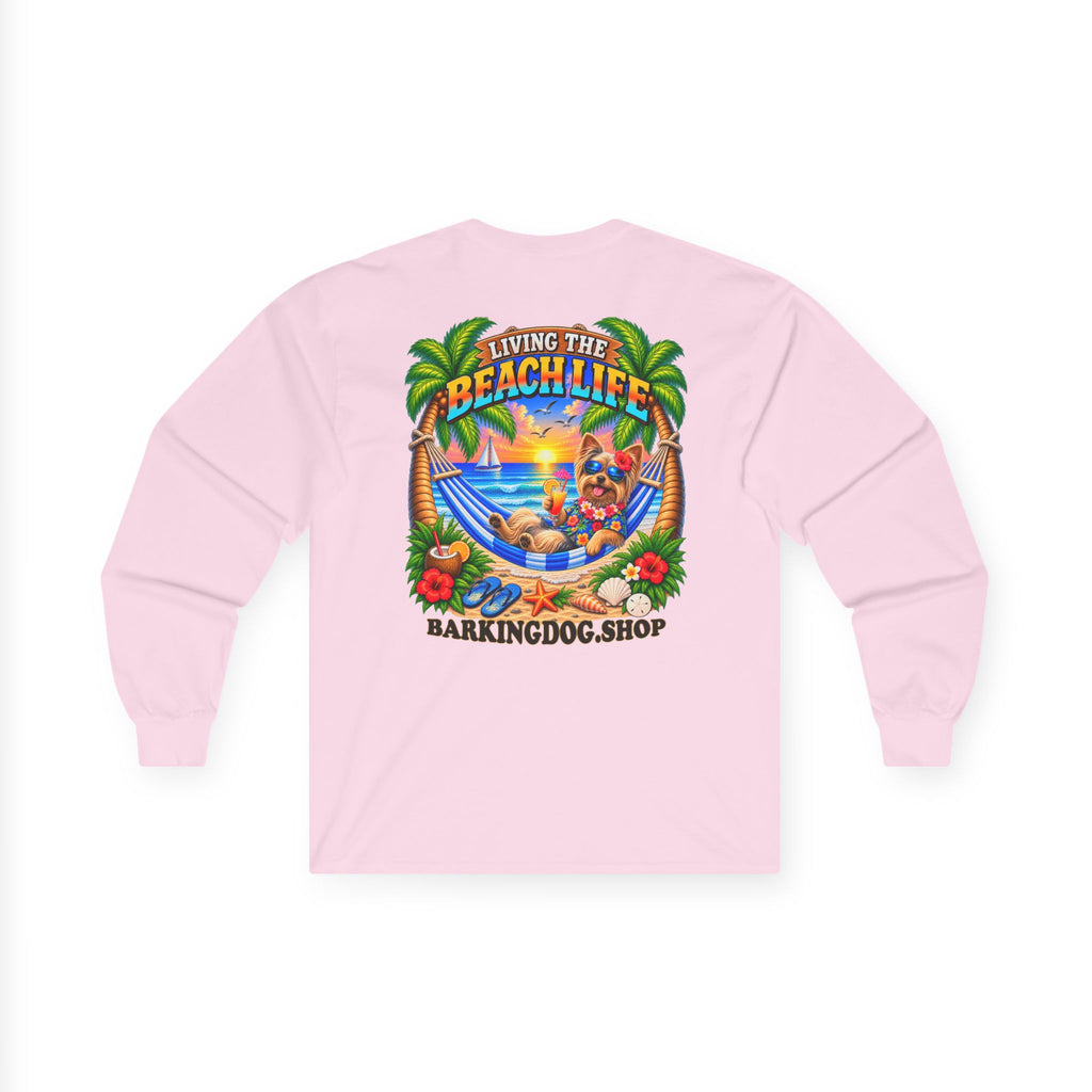 Yorkshire Terrier Beach Life Canine Long Sleeve T Shirt Beach Collection Hammock Tropical Dog Graphic Tee Wag On BarkingDog Shop