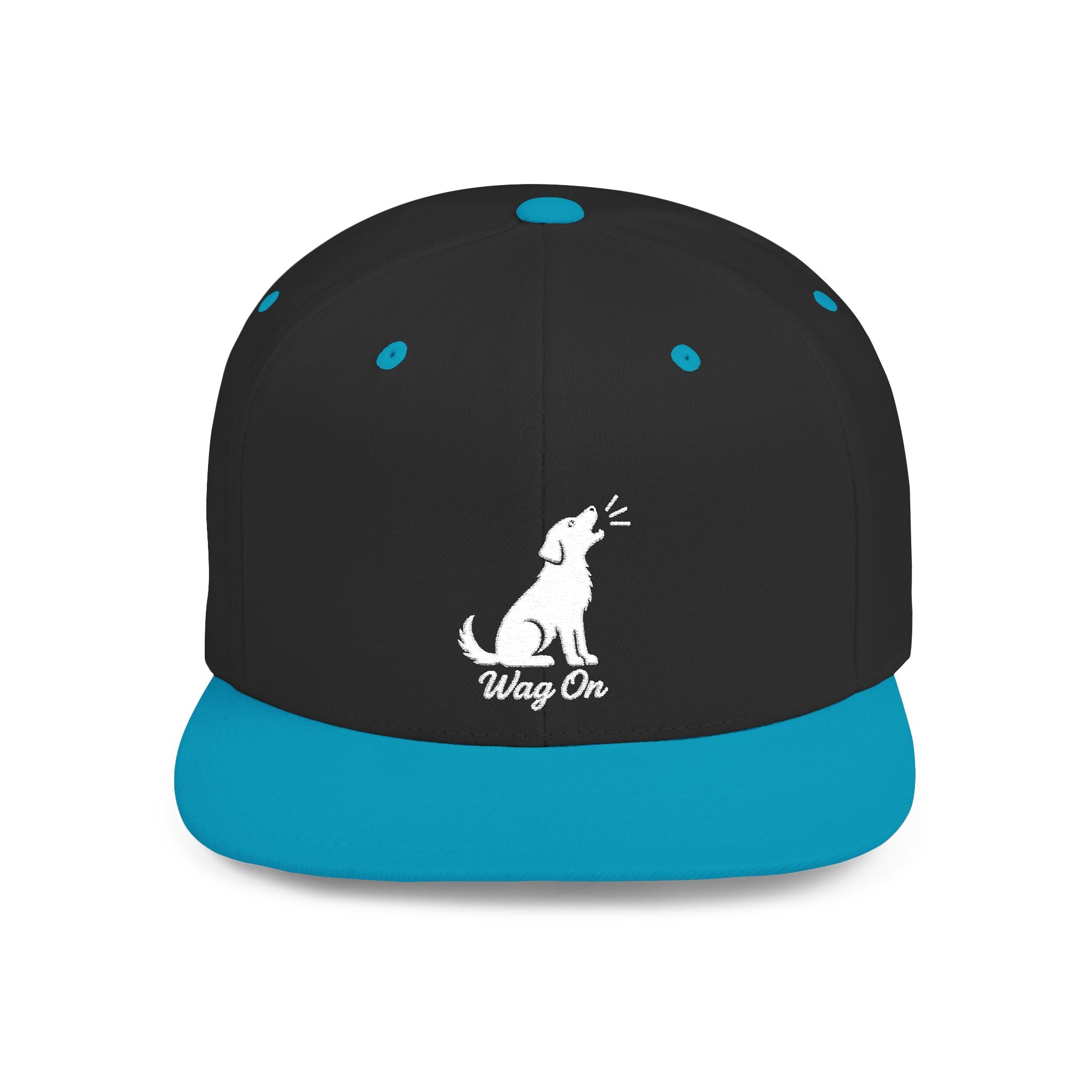 Copy of Wag On Snapback Hat — Embroidered Howling Dog Flat Bill Cap