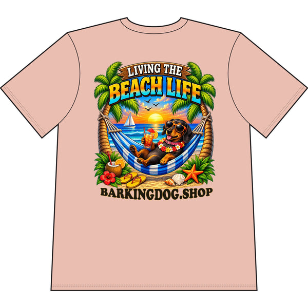 Dachshund Beach Life Canine T Shirt Beach Collection Living the Beach Life Tropical Graphic Tee Wag On BarkingDog Shop