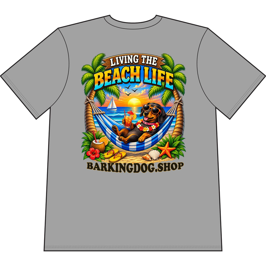 Dachshund Beach Life Canine T Shirt Beach Collection Living the Beach Life Tropical Graphic Tee Wag On BarkingDog Shop