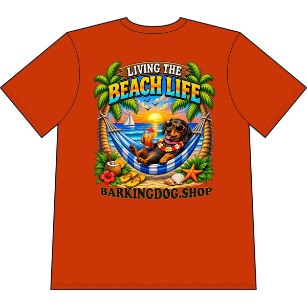 Dachshund Beach Life Canine T Shirt Beach Collection Living the Beach Life Tropical Graphic Tee Wag On BarkingDog Shop