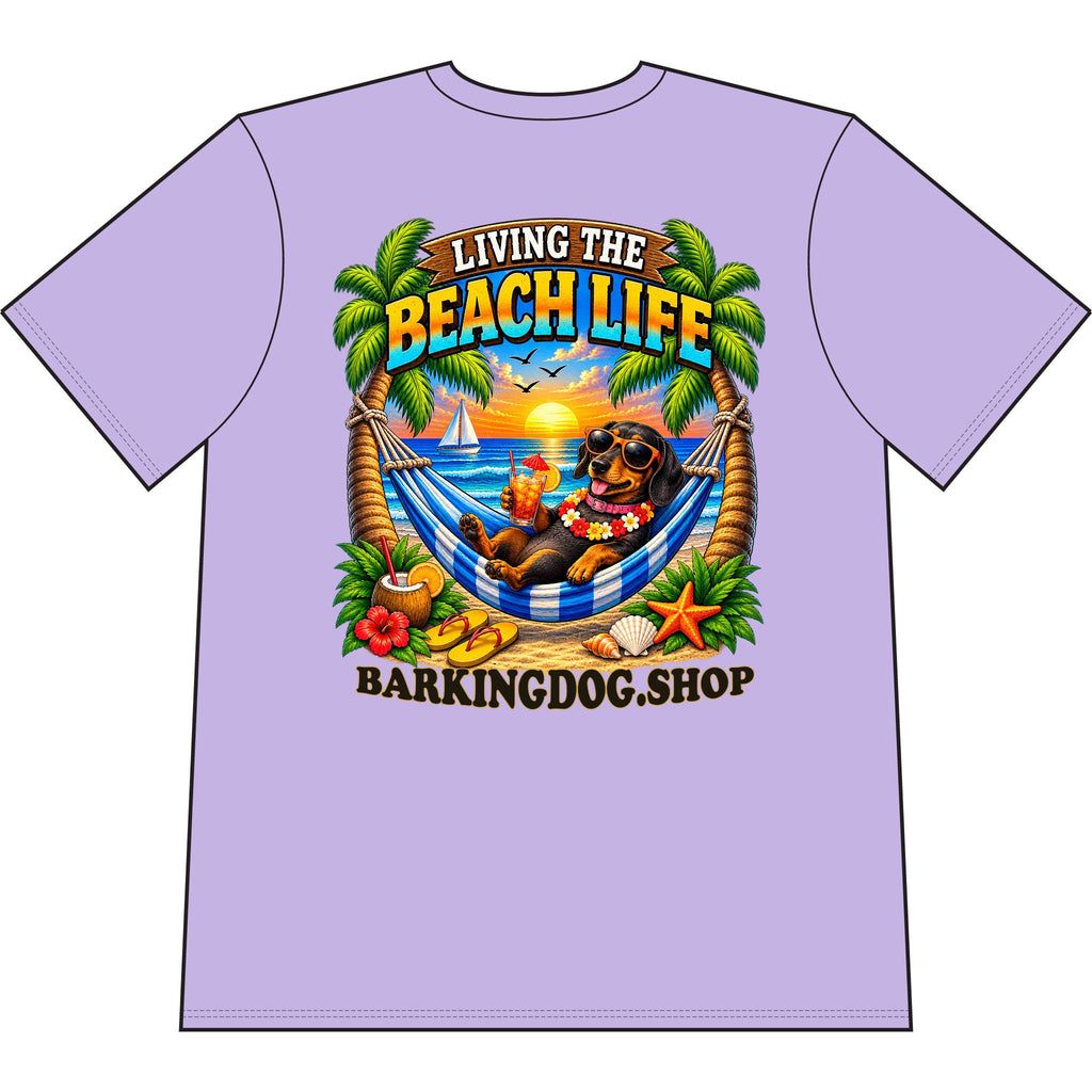 Dachshund Beach Life Canine T Shirt Beach Collection Living the Beach Life Tropical Graphic Tee Wag On BarkingDog Shop