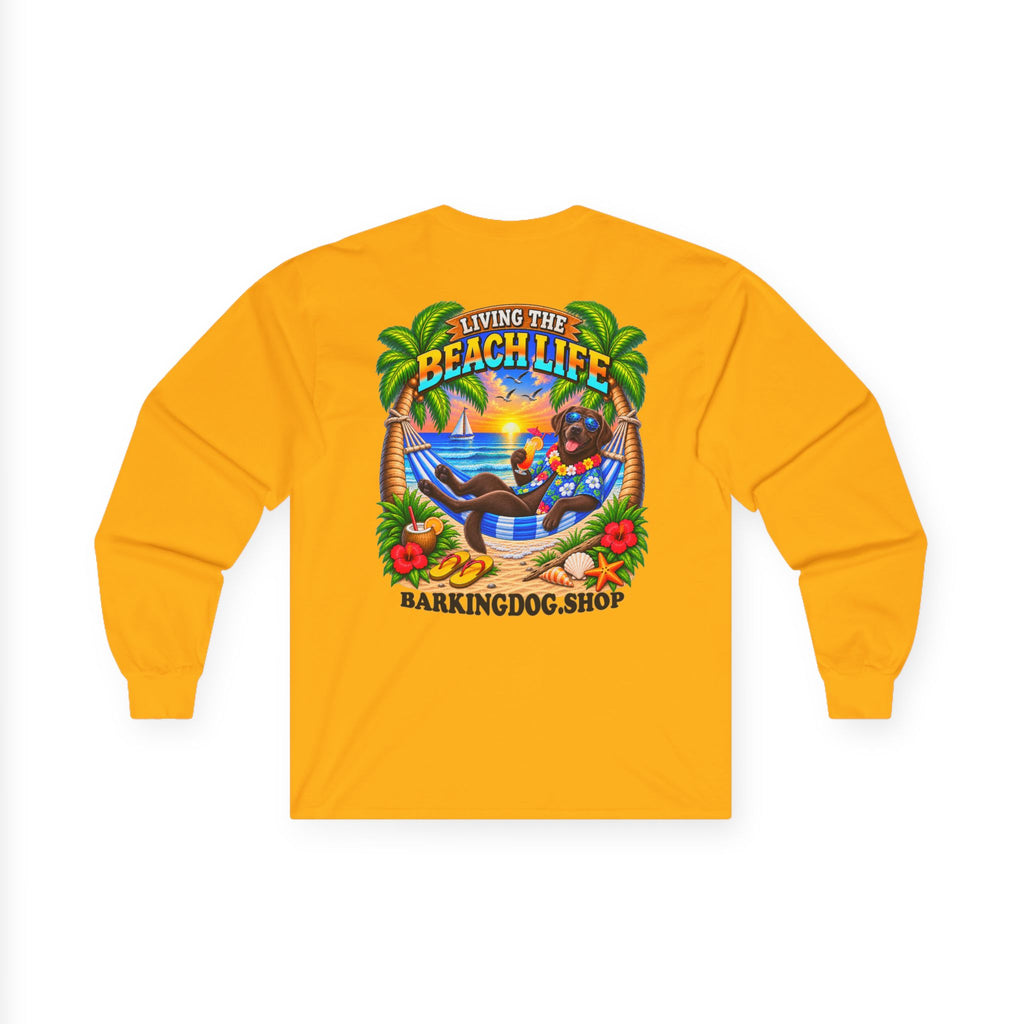 Chocolate Labrador Beach Life Canine Long Sleeve T Shirt Beach Collection Hammock Tropical Dog Graphic Tee Wag On BarkingDog Shop