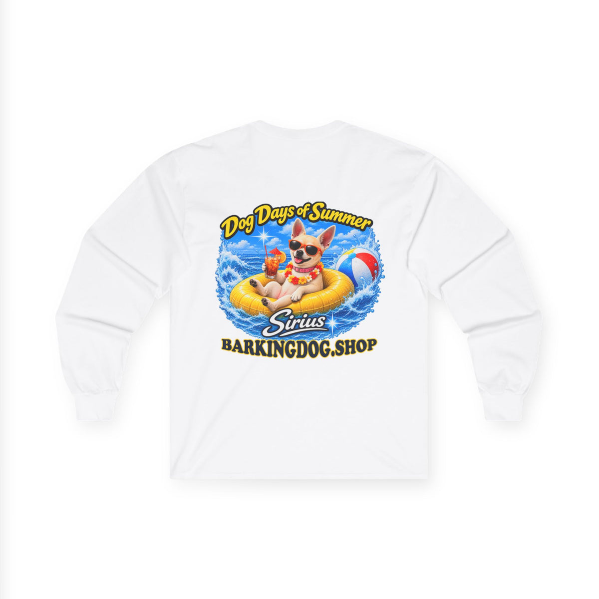 Chihuahua Dog Days of Summer Inner Tube Long Sleeve T Shirt Beach Collection Floating Dog Graphic Tee Wag On BarkingDog Shop