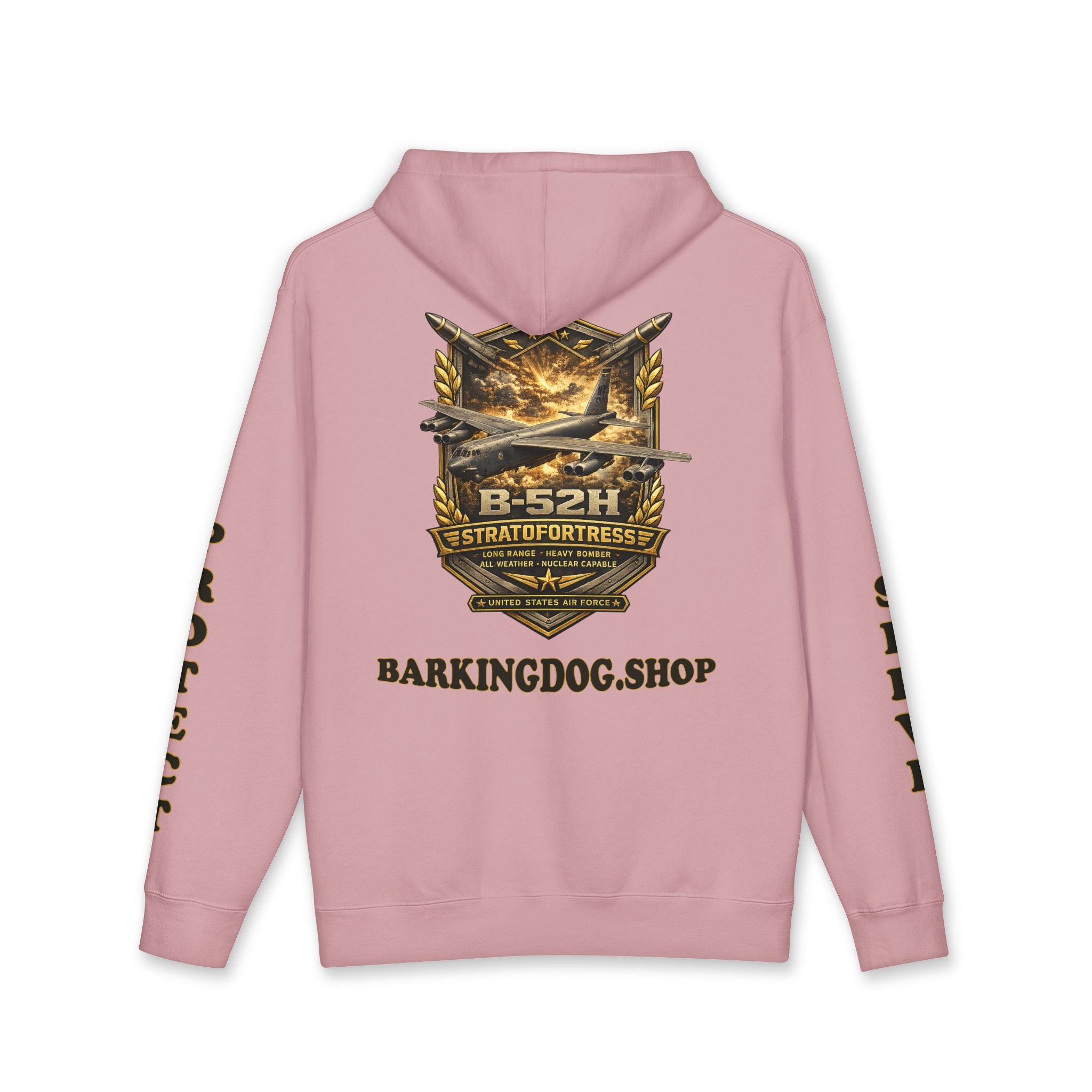 B-52H Stratofortress Heavy Bomber Airplane Hoodie — Barking Dog 'Wag On' Military Air Force Tribute