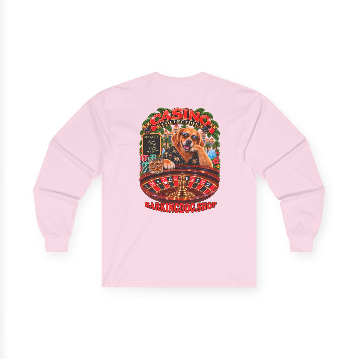 Golden Retriever Roulette Long Sleeve T Shirt Casino Collection Vintage Casino Dog Graphic Tee Wag On BarkingDog Shop