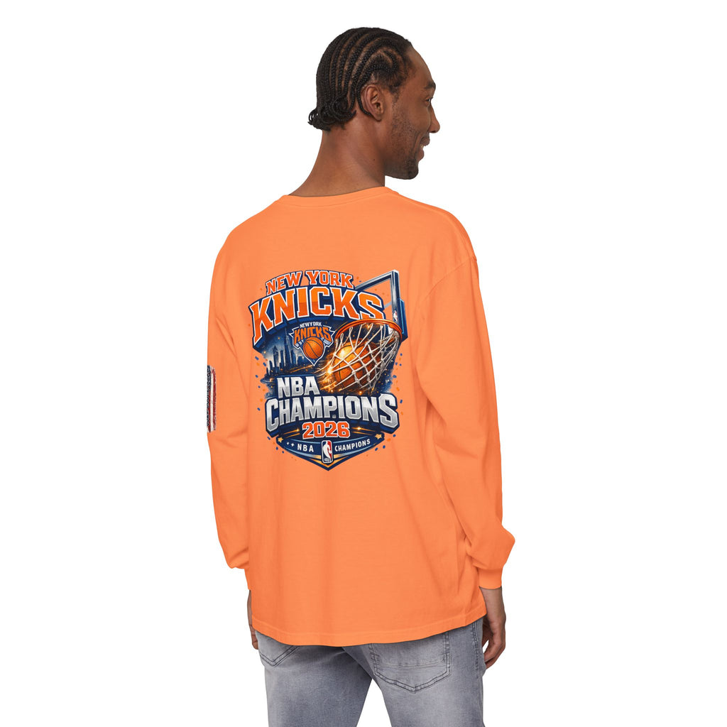 New York Knicks 2026 NBA Champions Long Sleeve T‑Shirt — 'Wag On' Dog Logo