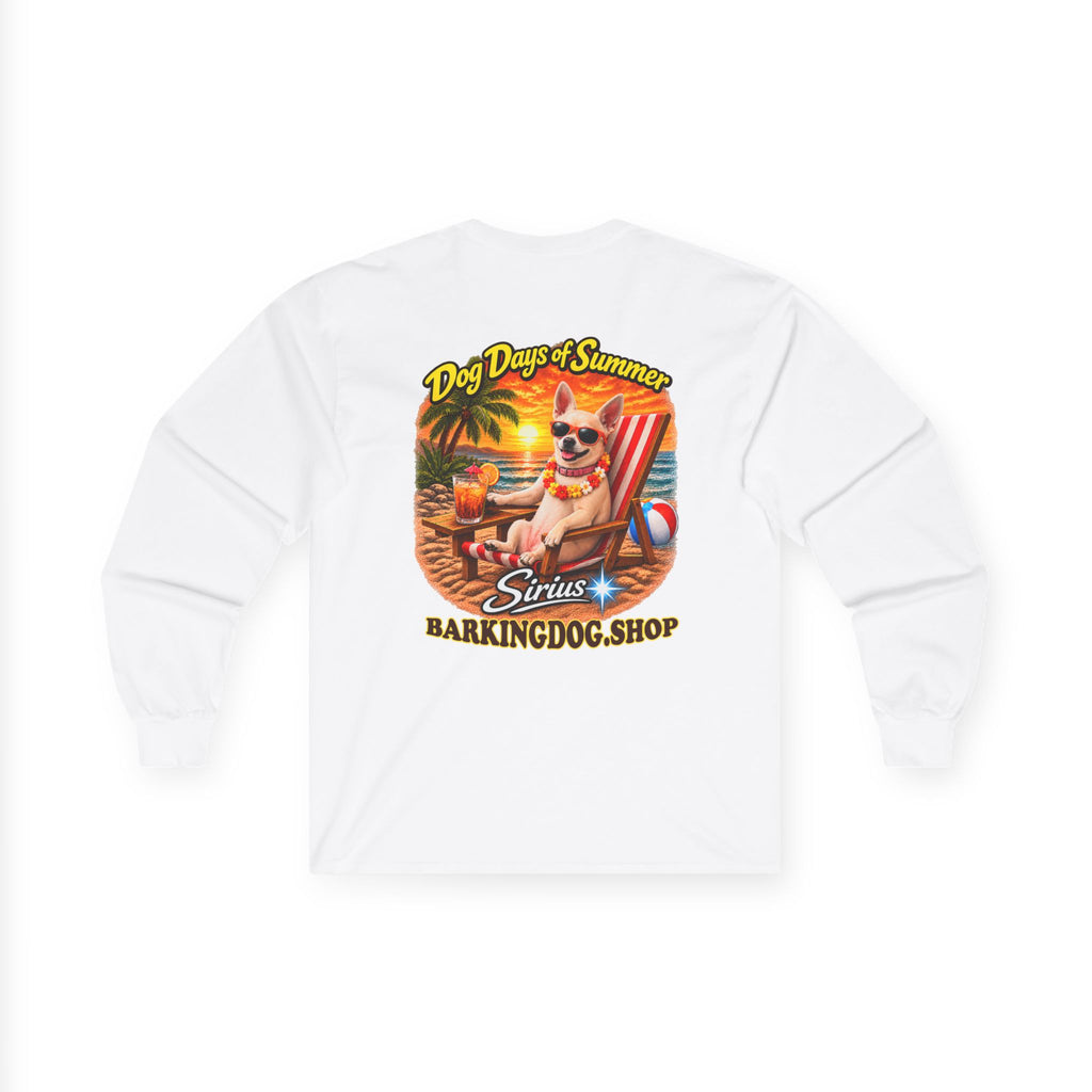 Chihuahua Dog Days of Summer Beach Chair Long Sleeve T Shirt Beach Collection Relaxing Dog Graphic Tee Wag On BarkingDog Shop
