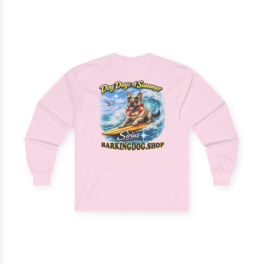 French Bulldog Dog Days of Summer Surfboard Long Sleeve T Shirt Beach Collection Surfing Dog Graphic Tee Wag On BarkingDog Shop