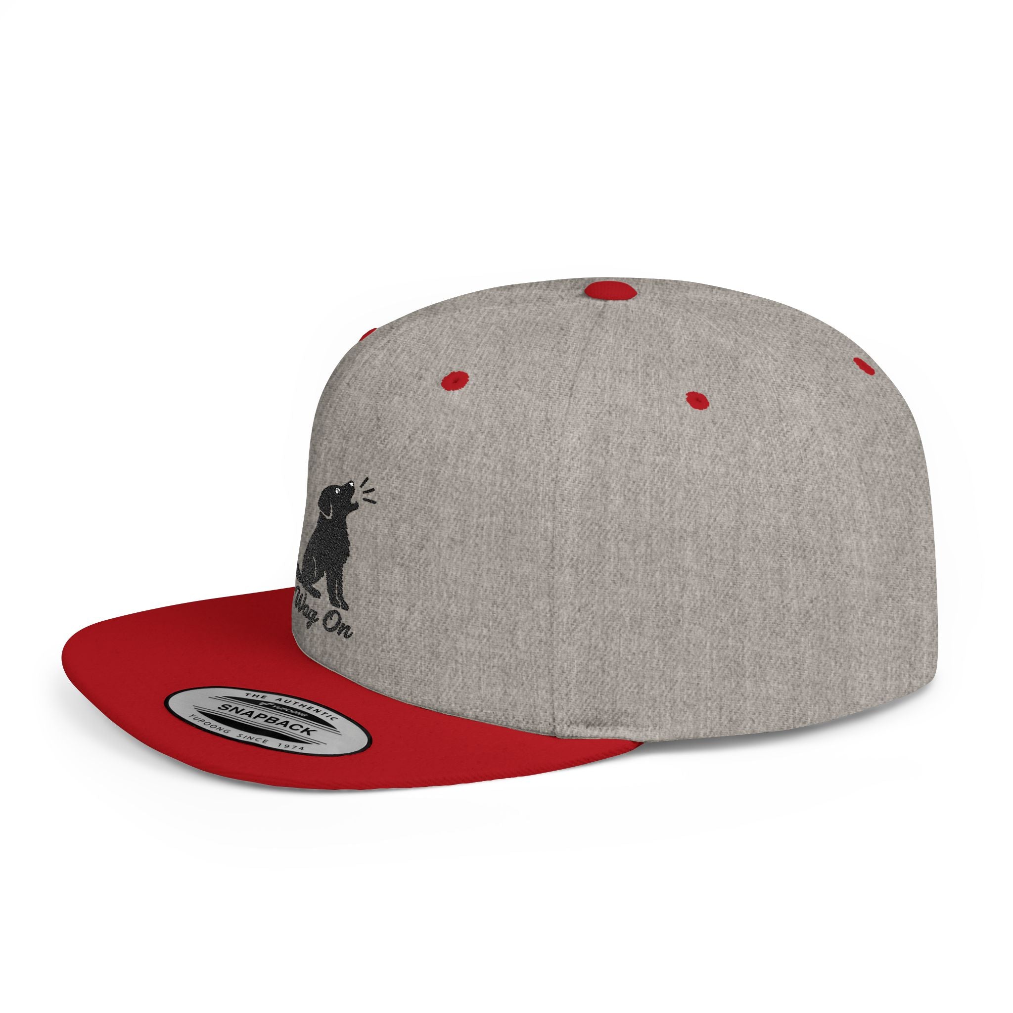Wag On Snapback Hat — Embroidered Howling Dog Flat Bill Cap