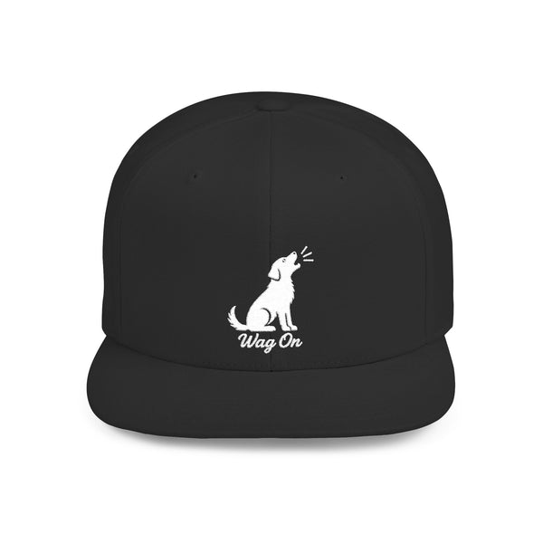 Copy of Wag On Snapback Hat — Embroidered Howling Dog Flat Bill Cap
