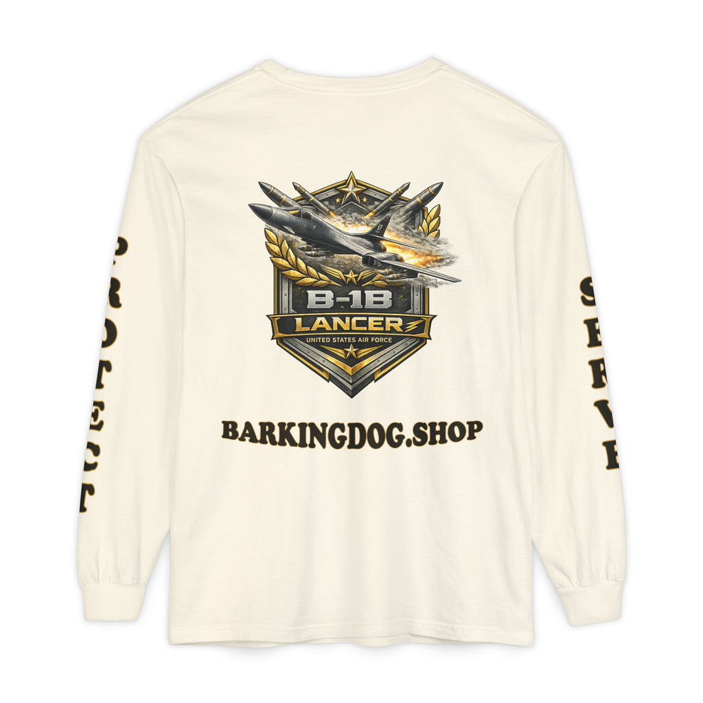 B-1B Lancer Long Sleeve Tee — Barking Dog 'Wag On' Military Air Force Tribute