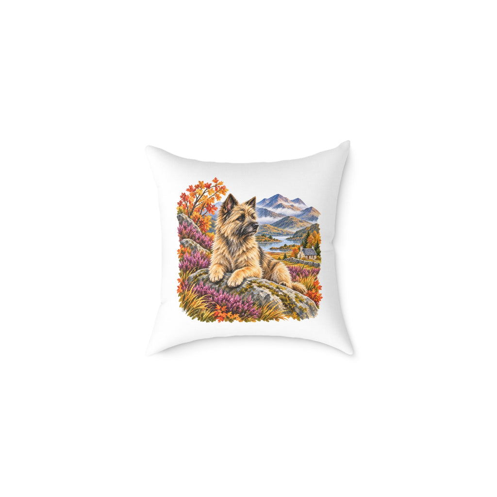 Cairn Terrier Scottish Highlands Autumn Throw Pillow White Home Decor Collection Scenic Dog Decor BarkingDog Shop