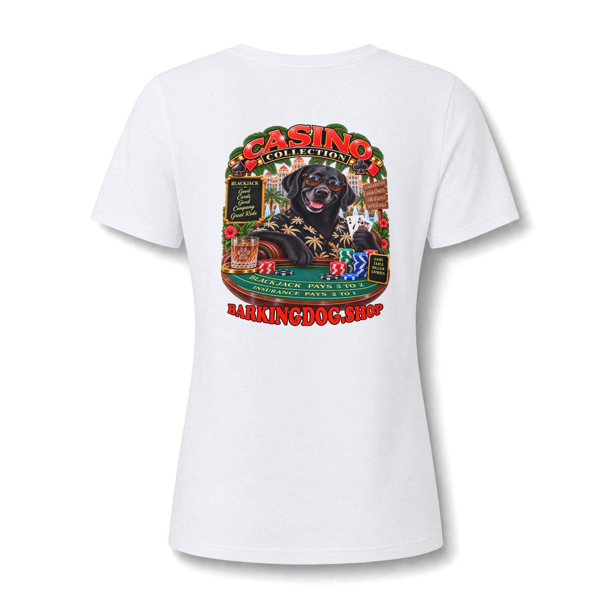 Black Labrador Black Jack Womens V Neck T Shirt Casino Collection Funny Casino Dog Graphic Tee Wag On BarkingDog Shop