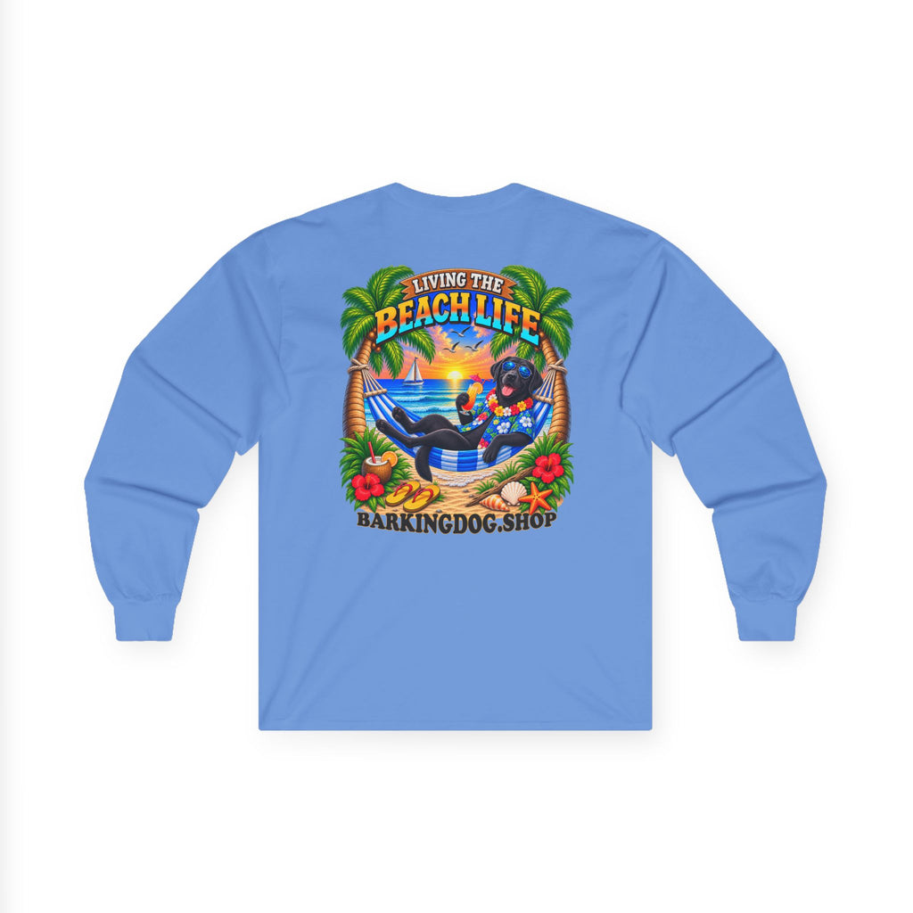Black Labrador Beach Life Canine Long Sleeve T Shirt Beach Collection Hammock Tropical Dog Graphic Tee Wag On BarkingDog Shop