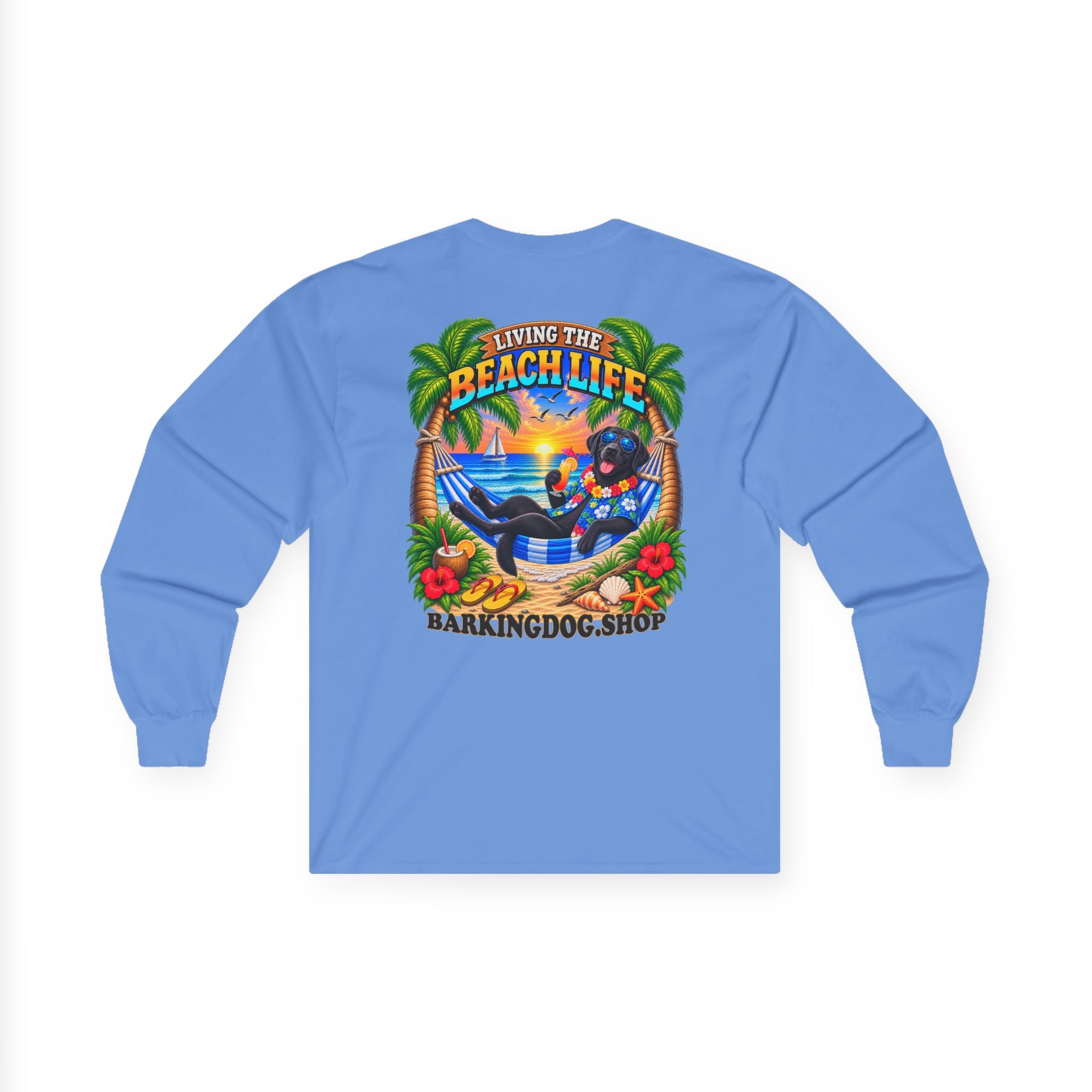 Black Labrador Beach Life Canine Long Sleeve T Shirt Beach Collection Hammock Tropical Dog Graphic Tee Wag On BarkingDog Shop
