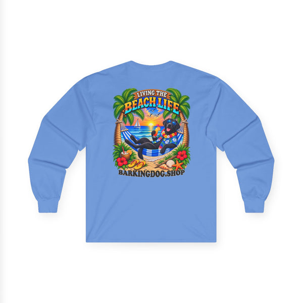 Black Labrador Beach Life Canine Long Sleeve T Shirt Beach Collection Hammock Tropical Dog Graphic Tee Wag On BarkingDog Shop