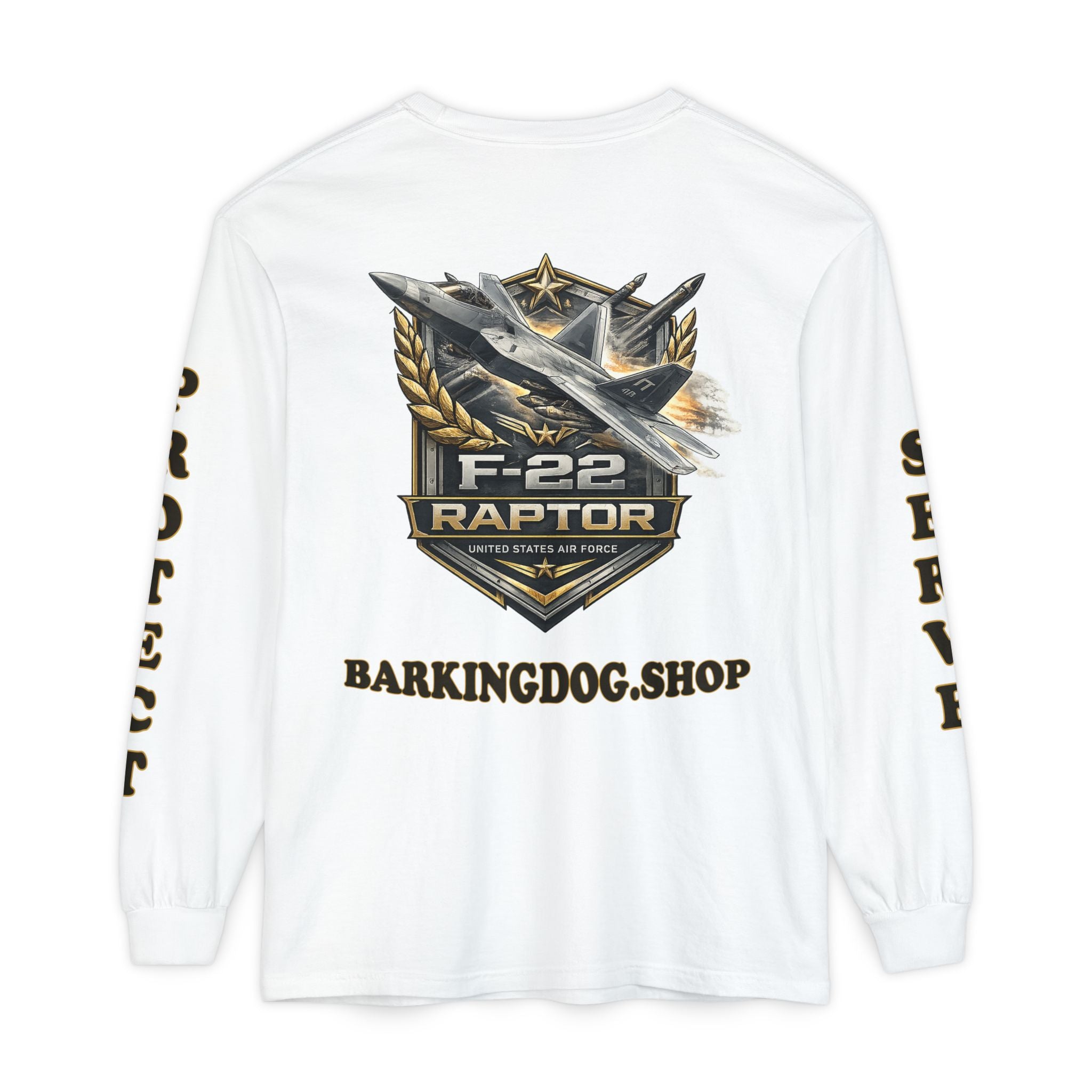 F-22 Raptor Long Sleeve Tee — BarkingDog 'Wag On' Military Air Force Tribute