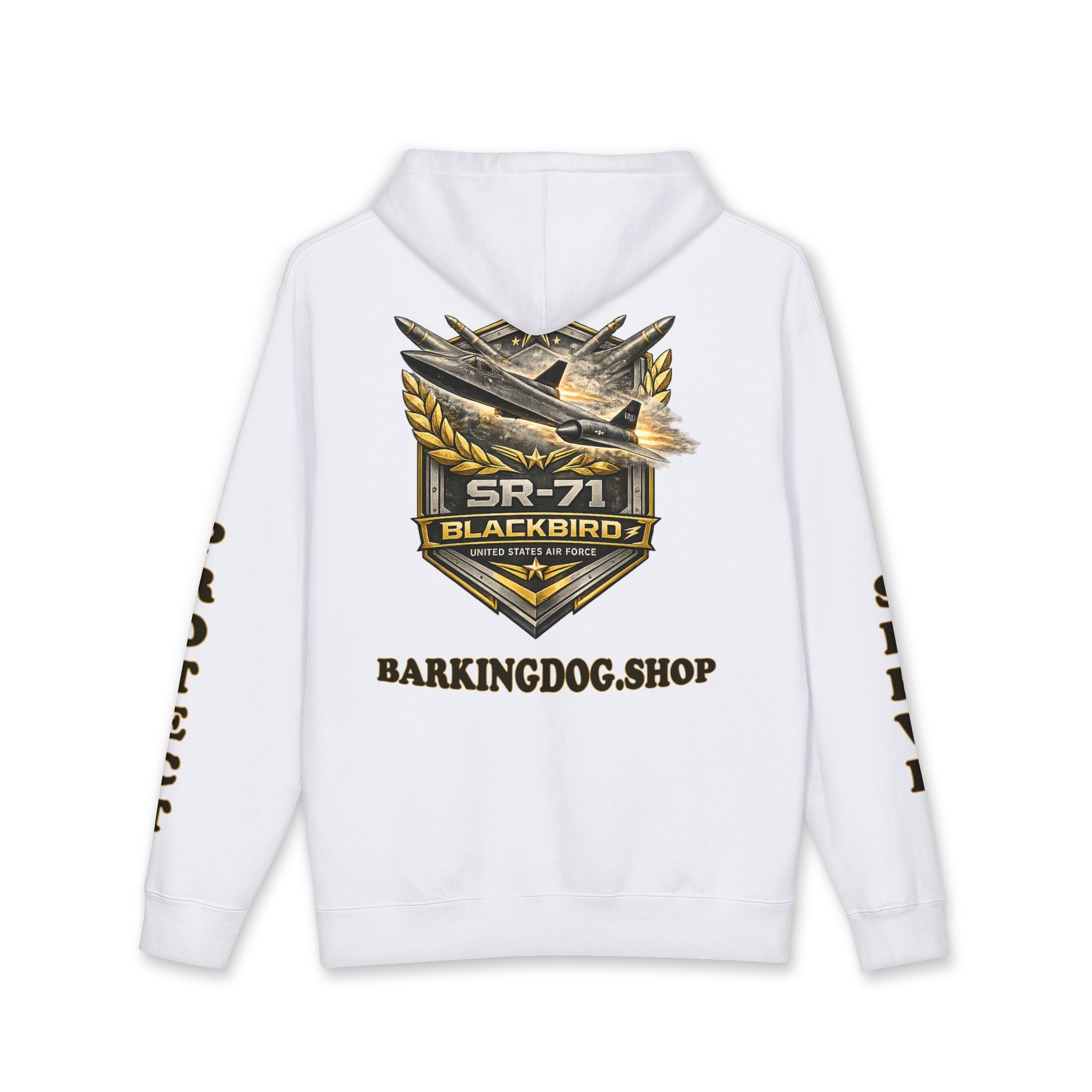 SR-71 Blackbird Jet Hoodie — Barking Dog 'Wag On' Military Air Force Tribute