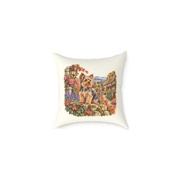 Yorkshire Terrier English Cottage Garden Throw Pillow Ivory Home Decor Collection Romantic Floral Dog Decor BarkingDog Shop