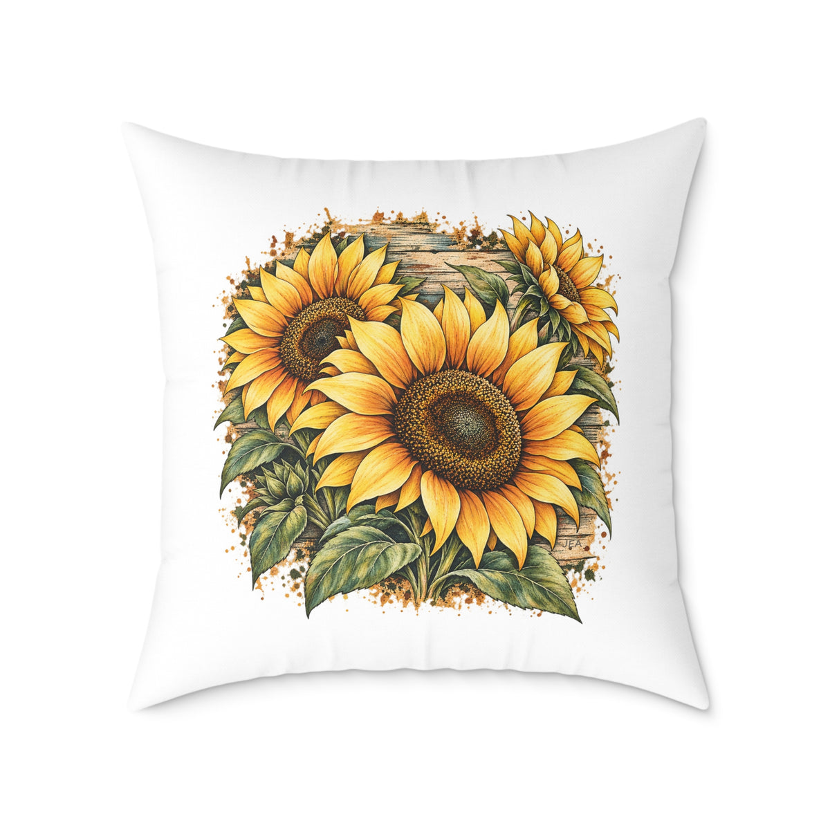 Sunflower Woodcut Relief Throw Pillow White Floral Farmhouse Home Decor BarkingDog Shop