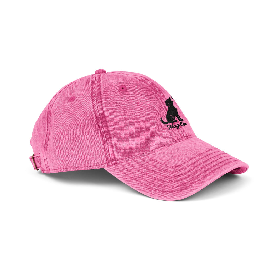 Embroidered Vintage Dog Cap - 'Wag On' Washed Baseball Hat