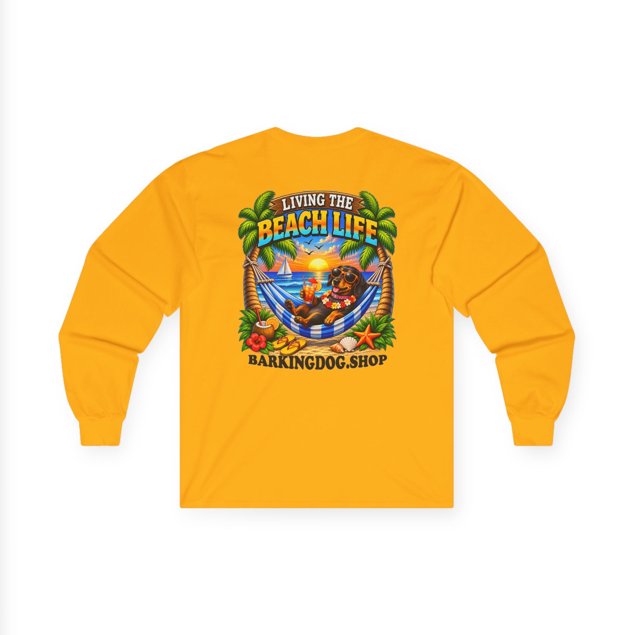 Dachshund Beach Life Canine Long Sleeve T Shirt Beach Collection Hammock Tropical Dog Graphic Tee Wag On BarkingDog Shop
