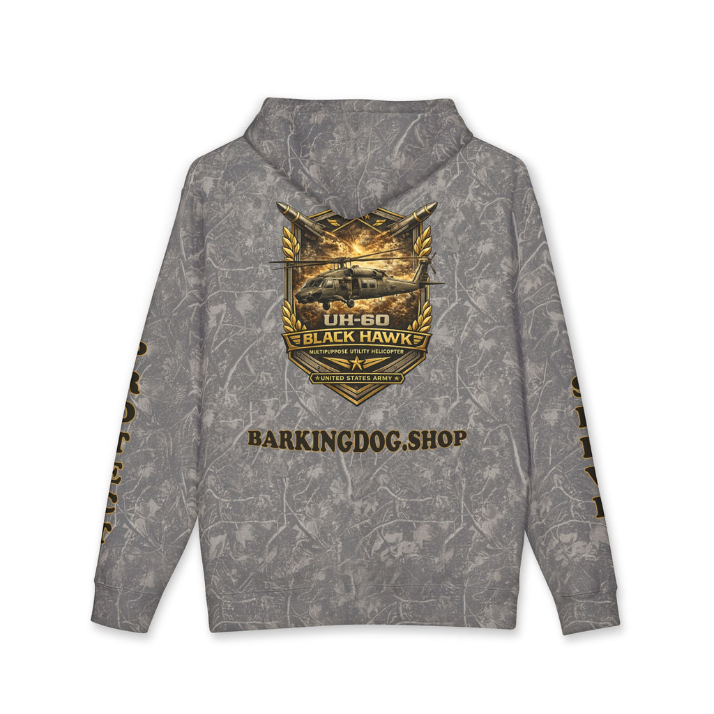 UH-60 Black Hawk Helicopter Hoodie — Barking Dog 'Wag On' Military Army Tribute