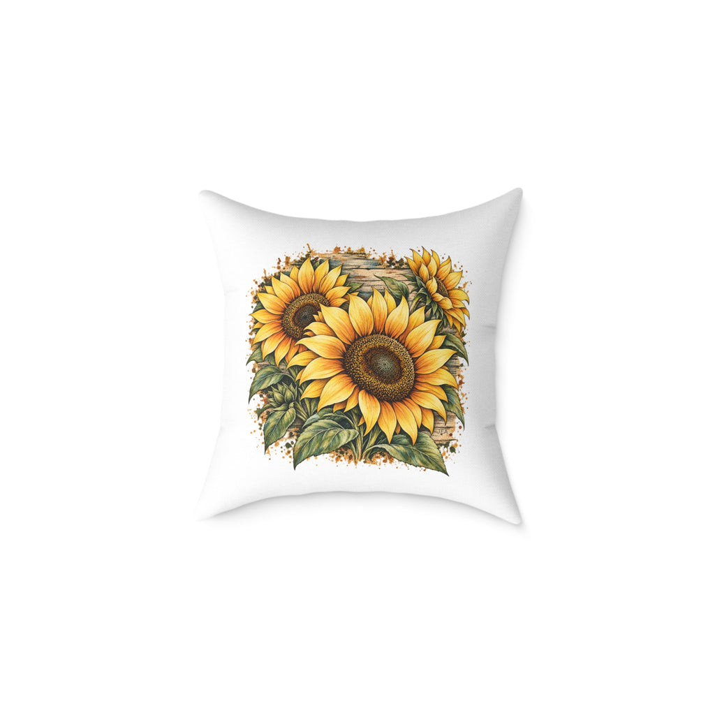 Sunflower Woodcut Relief Throw Pillow White Floral Farmhouse Home Decor BarkingDog Shop