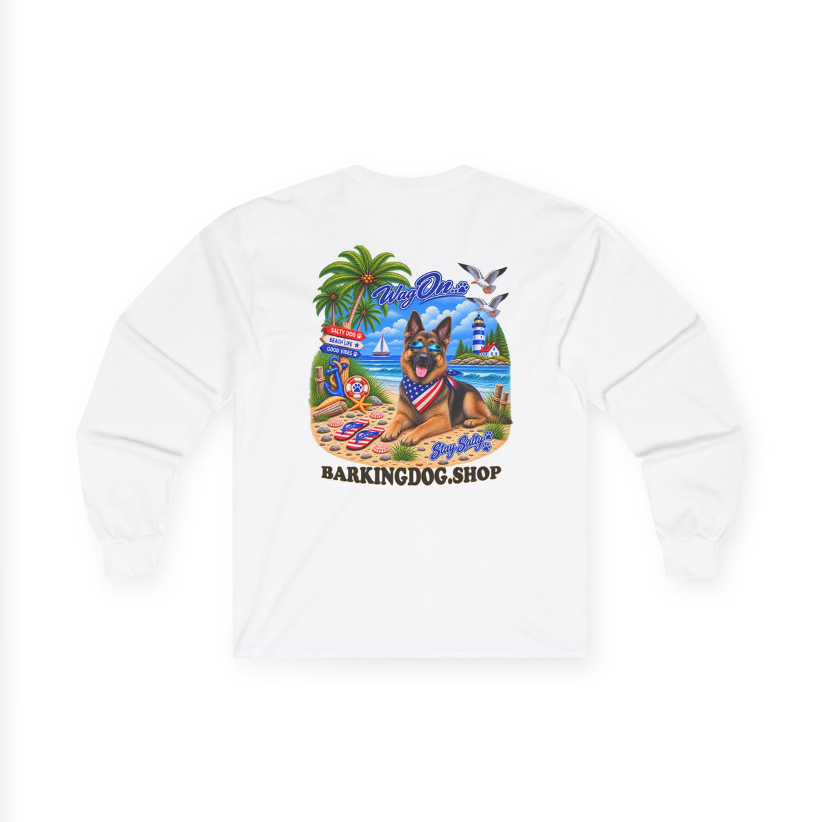 German Shepherd Stay Salty Pup Long Sleeve T Shirt Beach Collection Coastal Dog Graphic Tee Wag On BarkingDog Shop