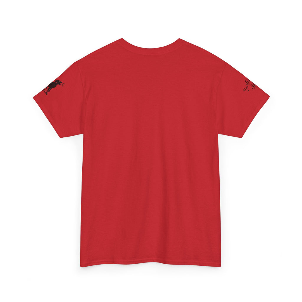 Golden Retriever Mountain Lake Wildlife Woodcut Tee Red Outdoor Canine Graphic T-Shirt BarkingDog Shop