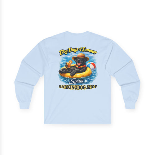 Black Labrador Dog Days of Summer Inner Tube Long Sleeve T Shirt Beach Collection Floating Dog Graphic Tee Wag On BarkingDog Shop