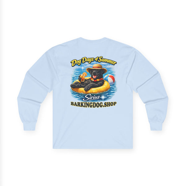 Black Labrador Dog Days of Summer Inner Tube Long Sleeve T Shirt Beach Collection Floating Dog Graphic Tee Wag On BarkingDog Shop