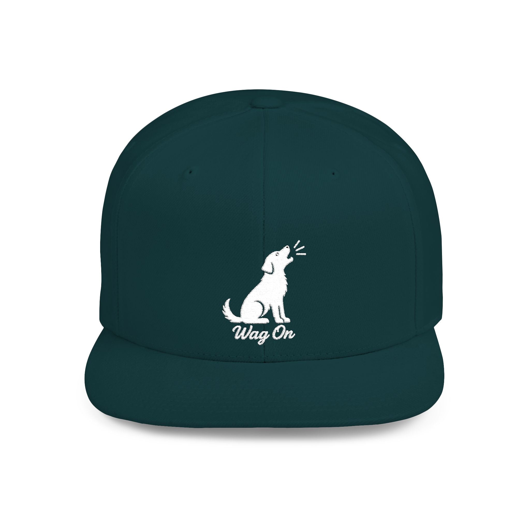 Copy of Wag On Snapback Hat — Embroidered Howling Dog Flat Bill Cap