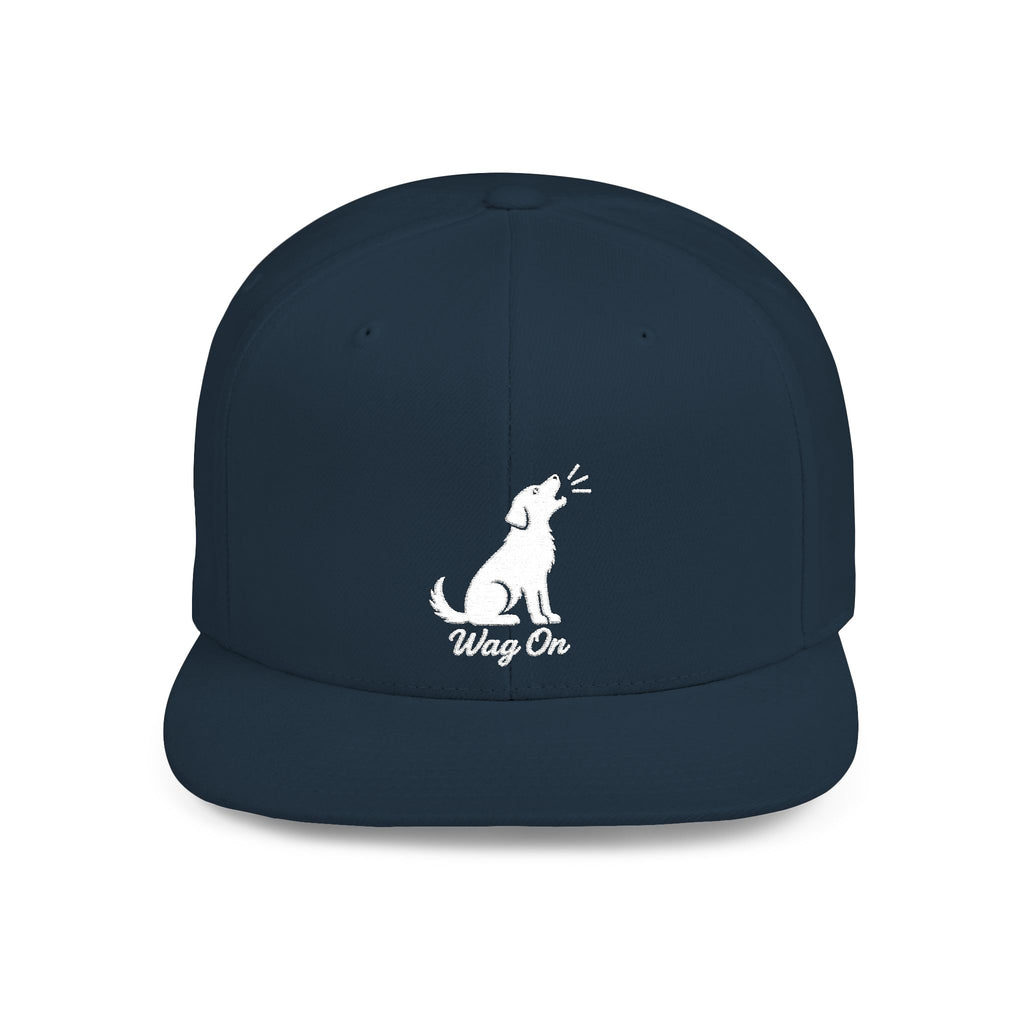Copy of Wag On Snapback Hat — Embroidered Howling Dog Flat Bill Cap