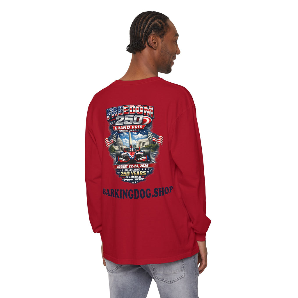Freedom 250 Grand Prix Long Sleeve T-Shirt — "Wag On" Dog Rally Race Tee