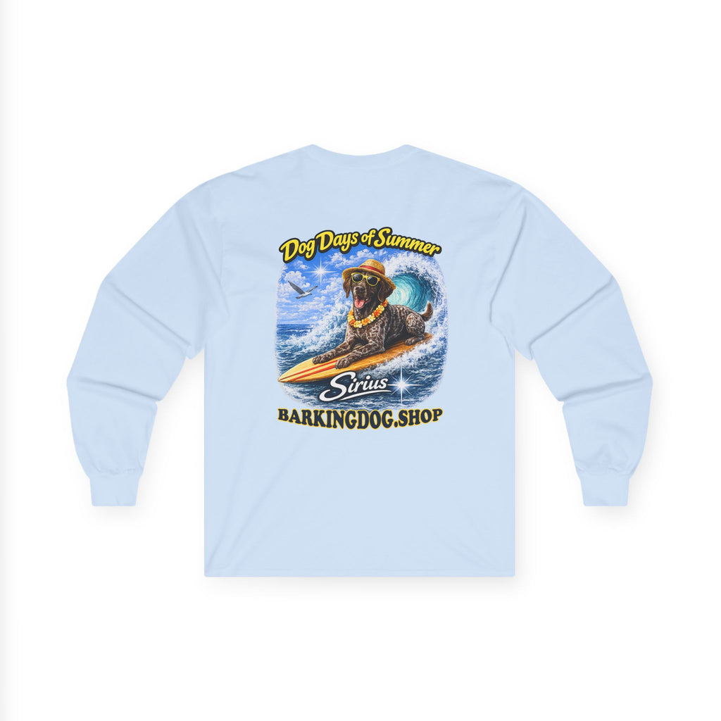 German Shorthaired Pointer Dog Days of Summer Surfboard Long Sleeve T Shirt Beach Collection Surfing Dog Graphic Tee Wag On BarkingDog Shop