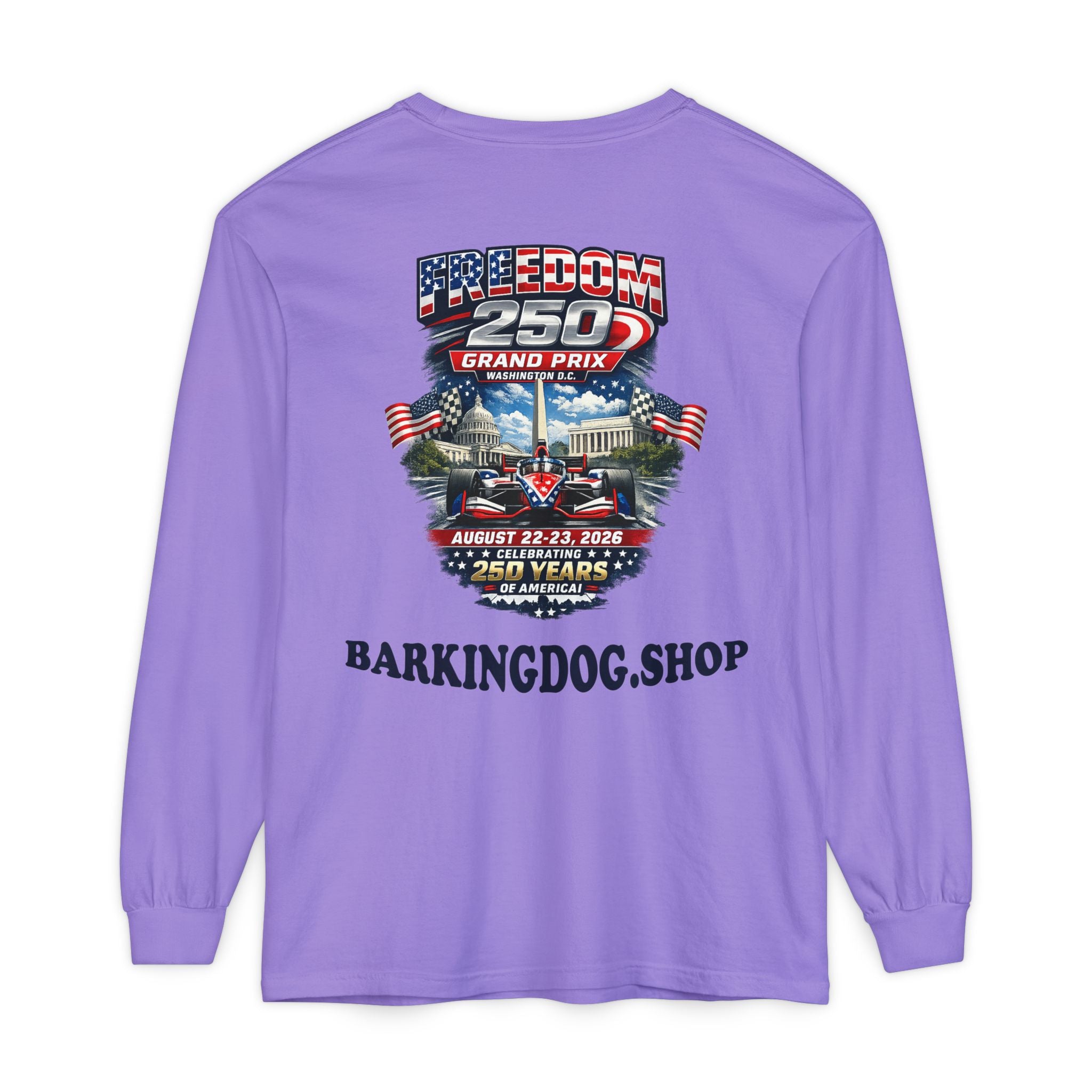 Freedom 250 Grand Prix Long Sleeve T-Shirt — "Wag On" Dog Rally Race Tee